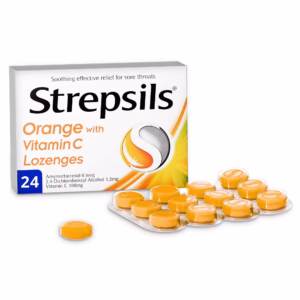 e08d2d33e42ee0362fe9060759516de8.jpg STREPSILS SORE THROAT AND COUGH (DICHLOROBENZYL ALCOHOL) 12 LOZENGES X SATCHET ONE PKT